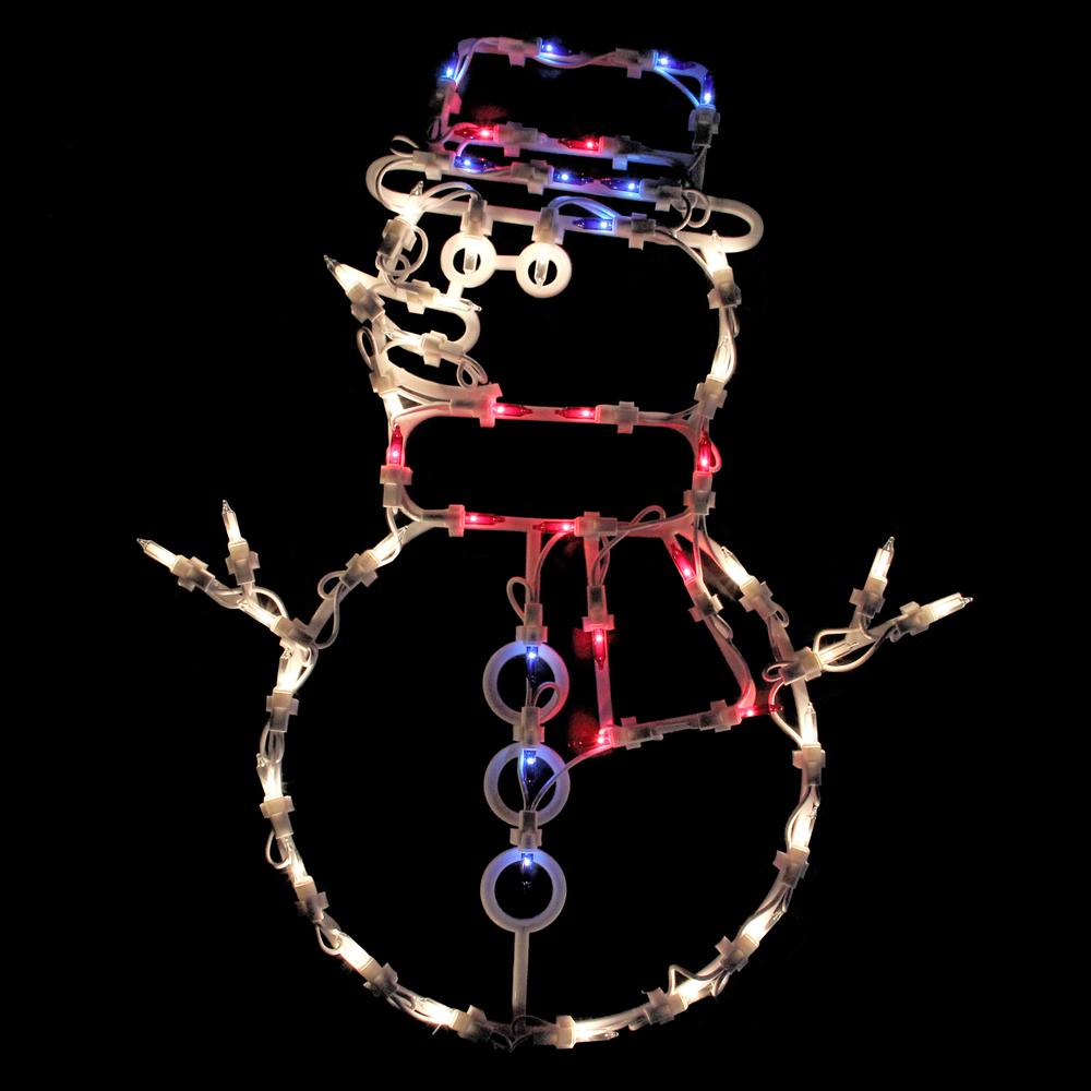 18" Red and Blue Lighted Snowman Christmas Window Silhouette Decoration. Picture 2