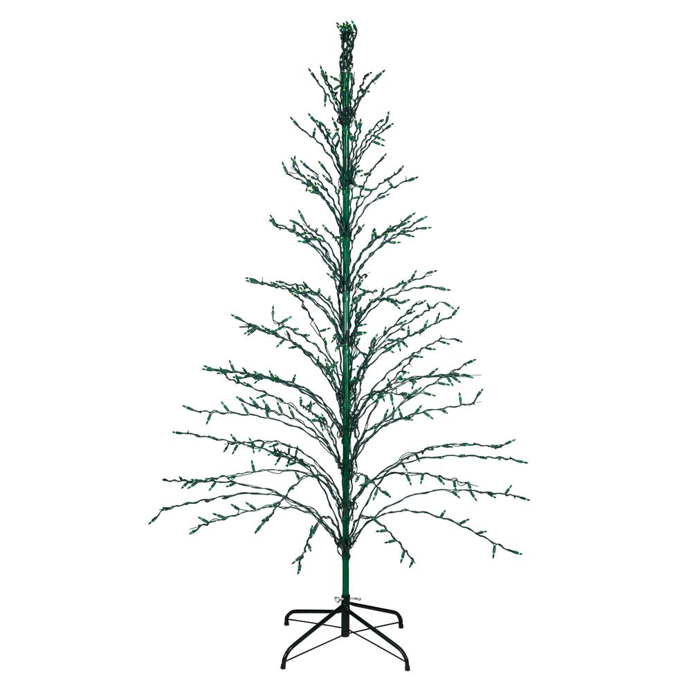 6' Pre-Lit Green Cascade Twig Tree Christmas Outdoor Decor - Green Lights. Picture 1