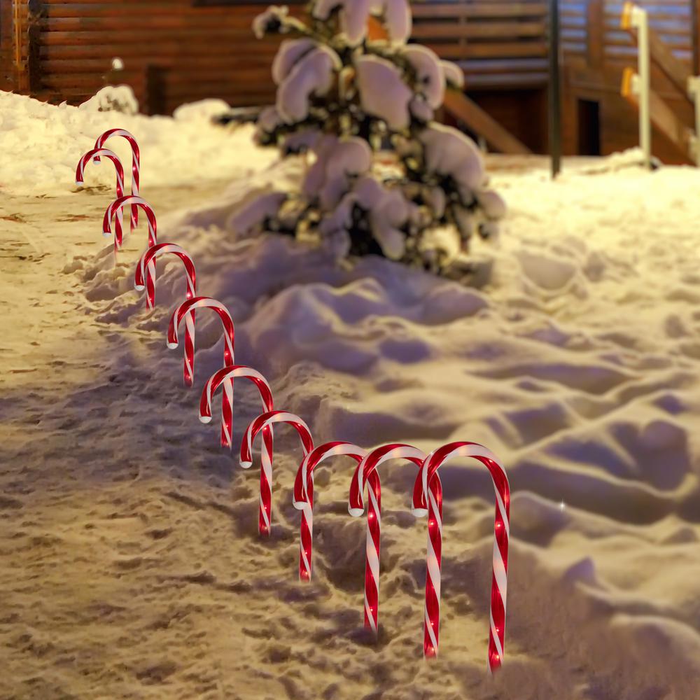 Set of 10 Lighted Outdoor Candy Cane Christmas Pathway Markers 12". Picture 3