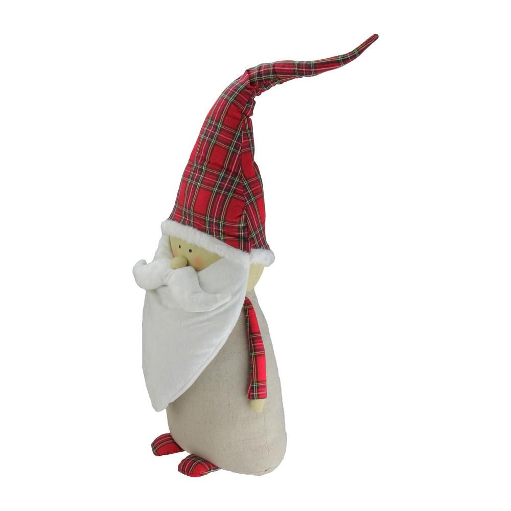 26" White and Red Santa Claus Gnome with Plaid Hat Christmas Figurine. Picture 3