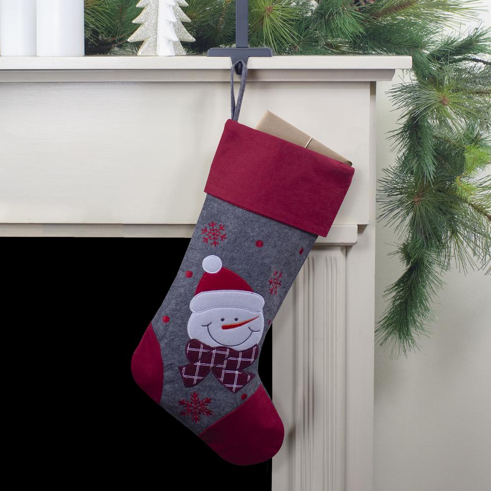 19" Gray and Red Embroidered Snowman Christmas Stocking. Picture 2