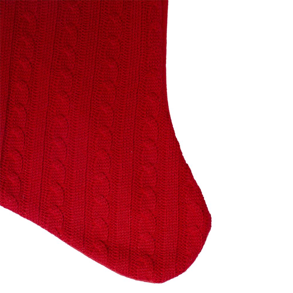 19" Red and White Cable Knit and Faux Fur Cuff Christmas Stocking. Picture 3