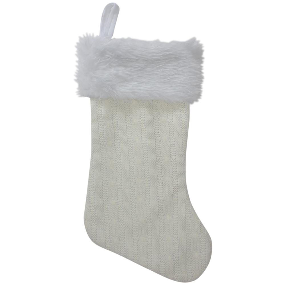 19" Cream Cable Knit With White Faux Fur Cuff Christmas Stocking. The main picture.