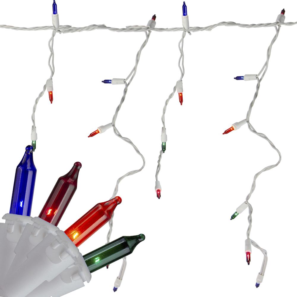 Set of 150 Multi-Color Mini Icicle Christmas Lights 3" Spacing - White Wire. Picture 3
