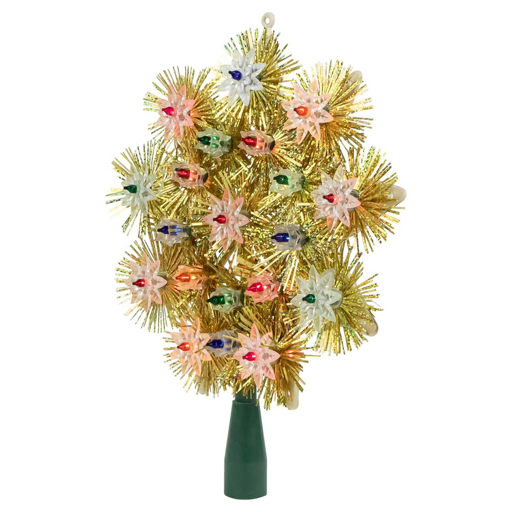 8" Lighted Gold Retro Tinsel Snowflake Christmas Tree Topper - Multi Lights. Picture 4