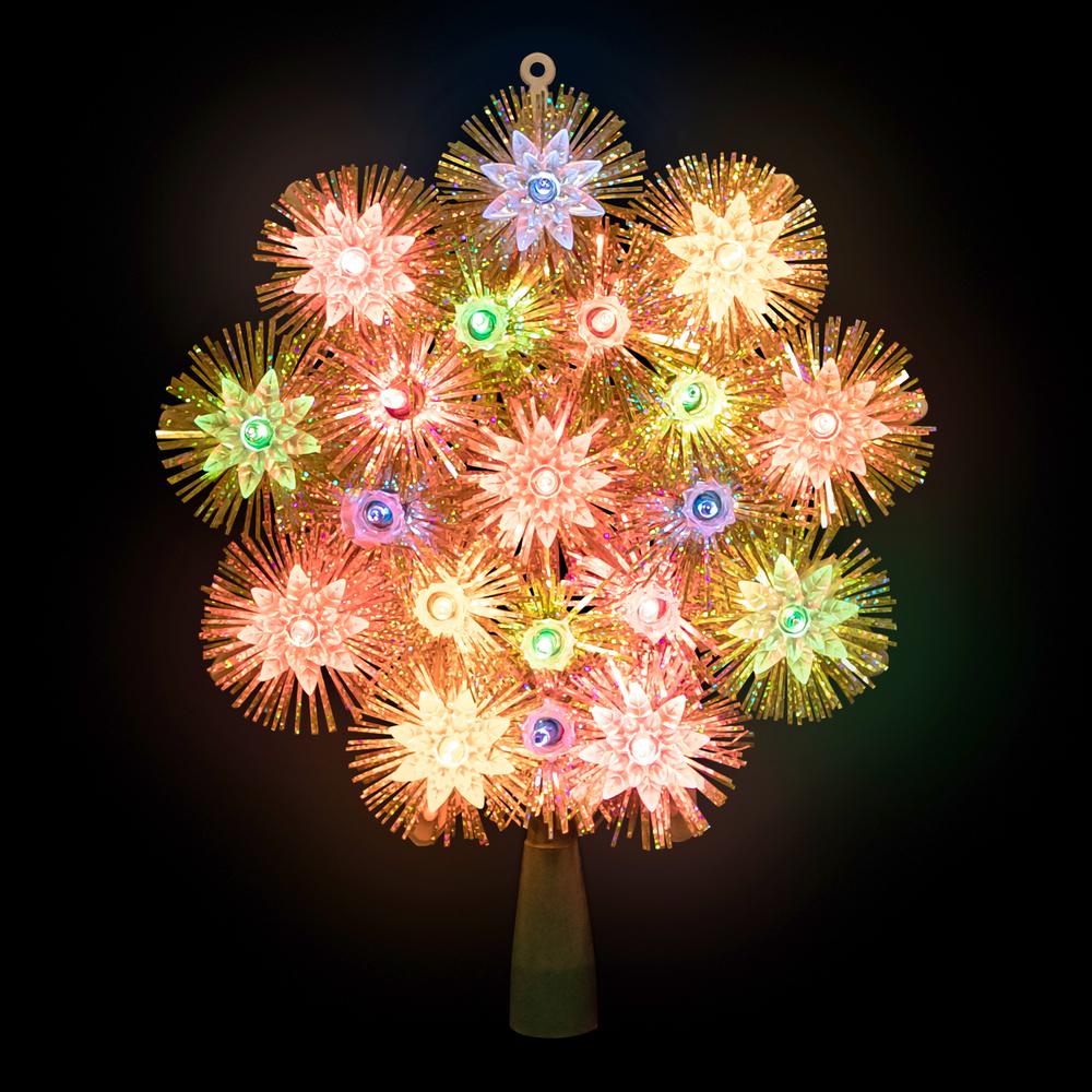 8" Lighted Gold Retro Tinsel Snowflake Christmas Tree Topper - Multi Lights. Picture 2