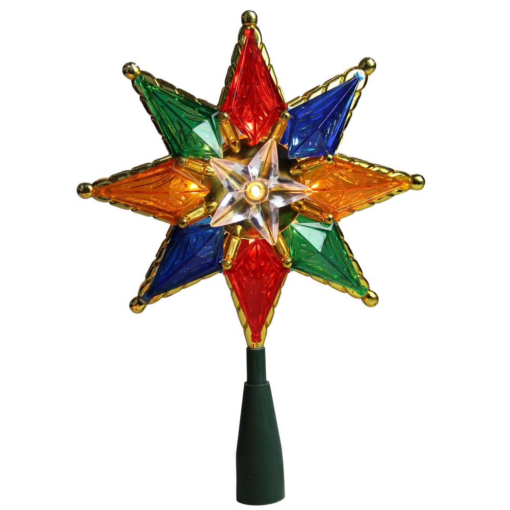 8" Lighted Multi Color 8-Point Star Christmas Tree Topper - Clear Lights. Picture 3
