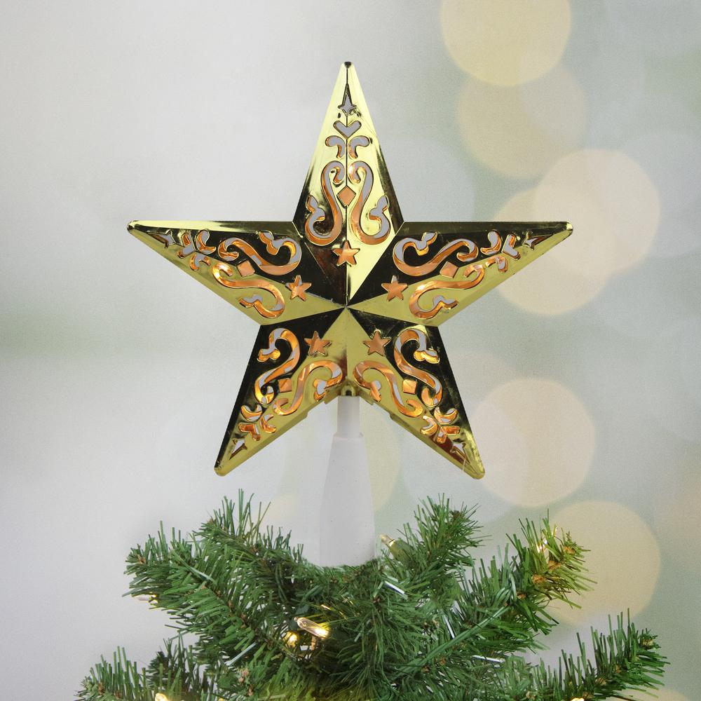 8.5" Gold and White Star Cut-Out Design Christmas Tree Topper - Clear Lights. Picture 2