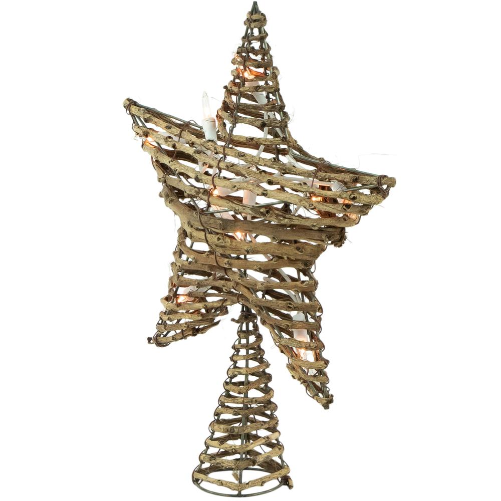 11" Lighted Rattan Twigs Star Christmas Tree Topper- Clear Lights  White Wire. Picture 3