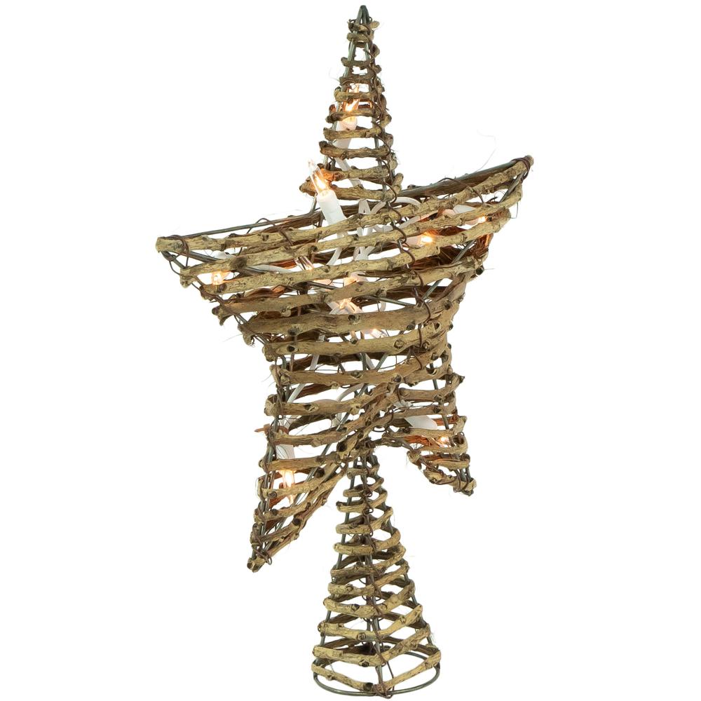 11" Lighted Rattan Twigs Star Christmas Tree Topper- Clear Lights  White Wire. Picture 4