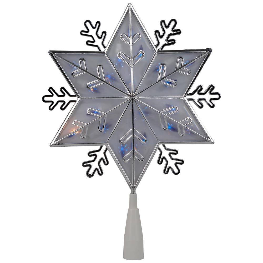 10" Silver Snowflake Lighted Christmas Tree Topper - Blue Lights. Picture 1