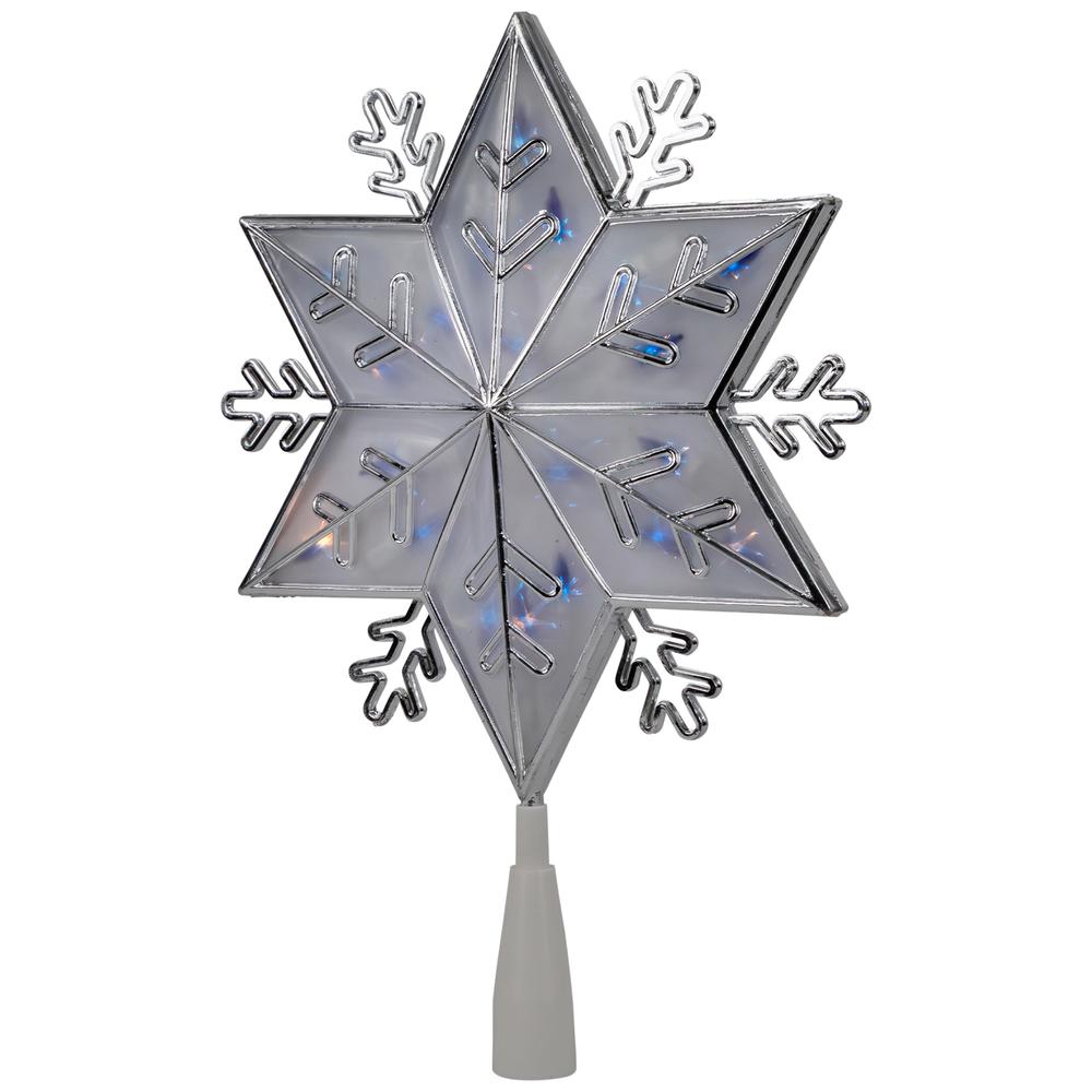 10" Silver Snowflake Lighted Christmas Tree Topper - Blue Lights. Picture 3