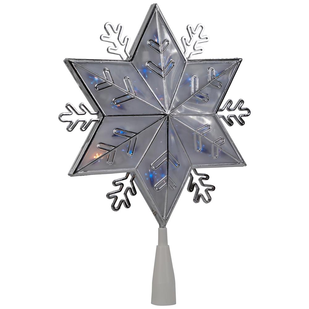 10" Silver Snowflake Lighted Christmas Tree Topper - Blue Lights. Picture 4