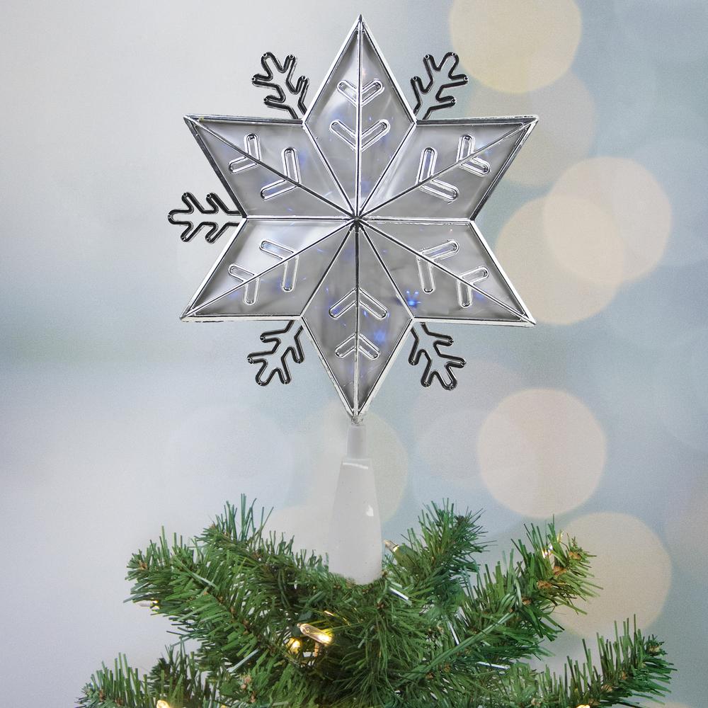 10" Silver Snowflake Lighted Christmas Tree Topper - Blue Lights. Picture 2