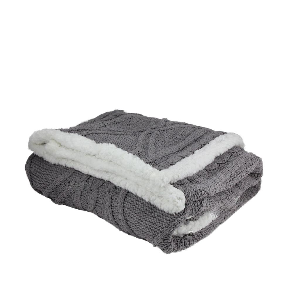 Gray and White Cable Knit Plush Throw Blanket 50" x 60". Picture 3