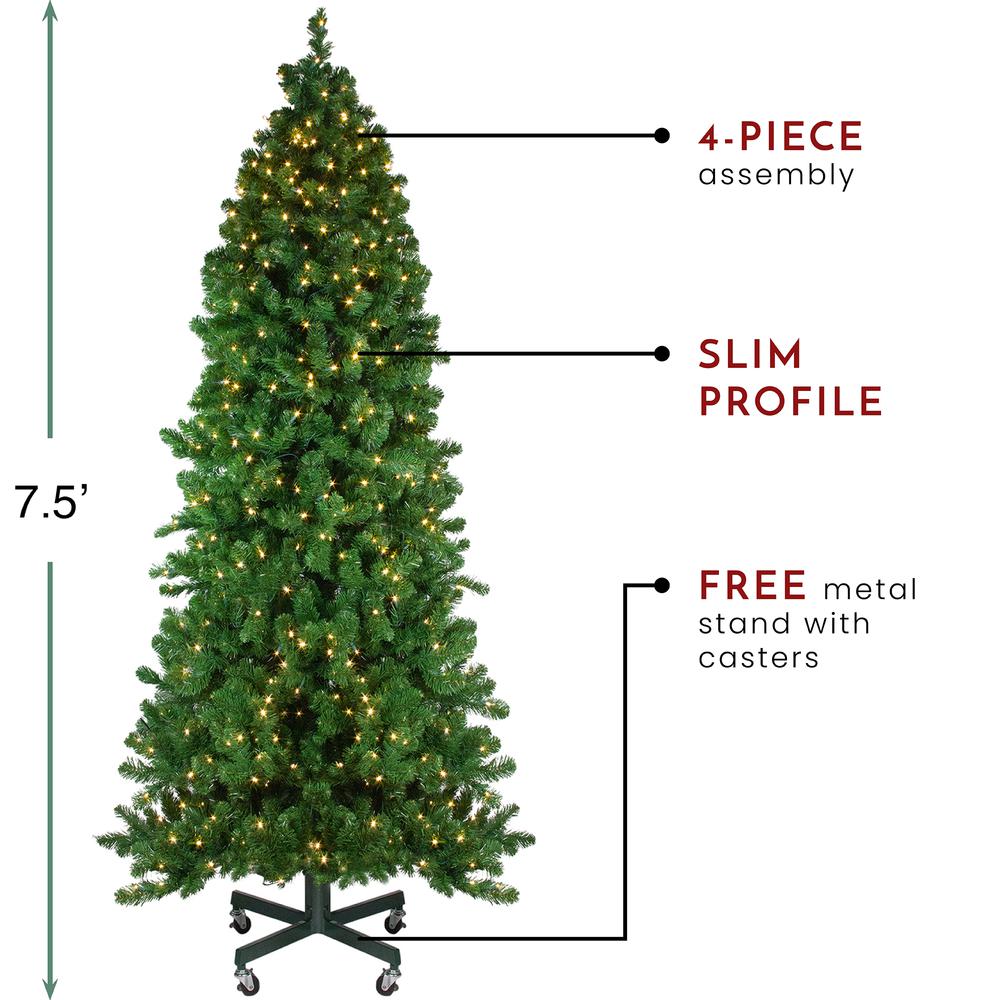 7.5' Pre-Lit Slim Olympia Pine Artificial Christmas Tree - Warm White Lights. Picture 5
