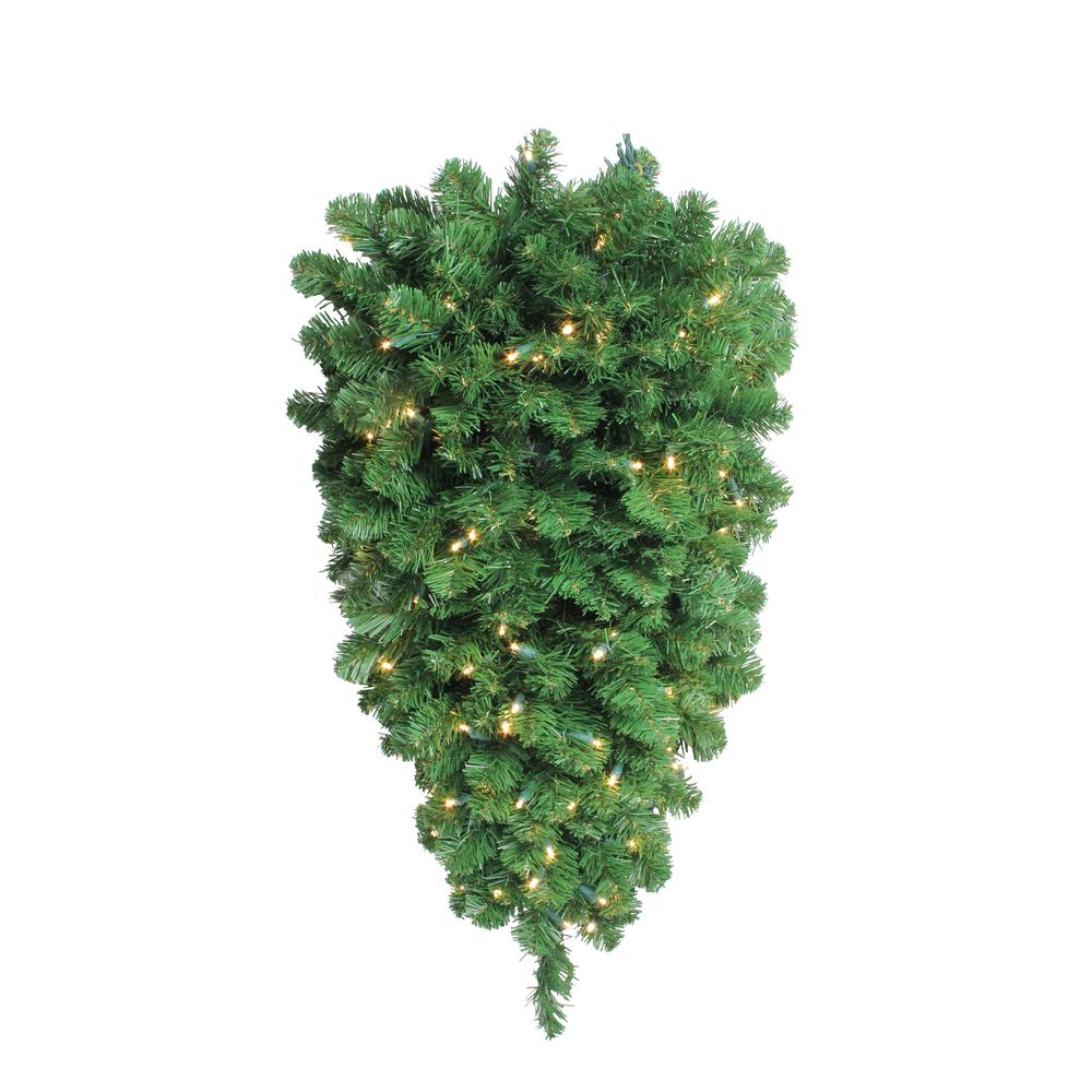 36" Green and Clear Pre-Lit Pine Artificial Christmas Column Swag - Warm White LED Lights. Picture 1