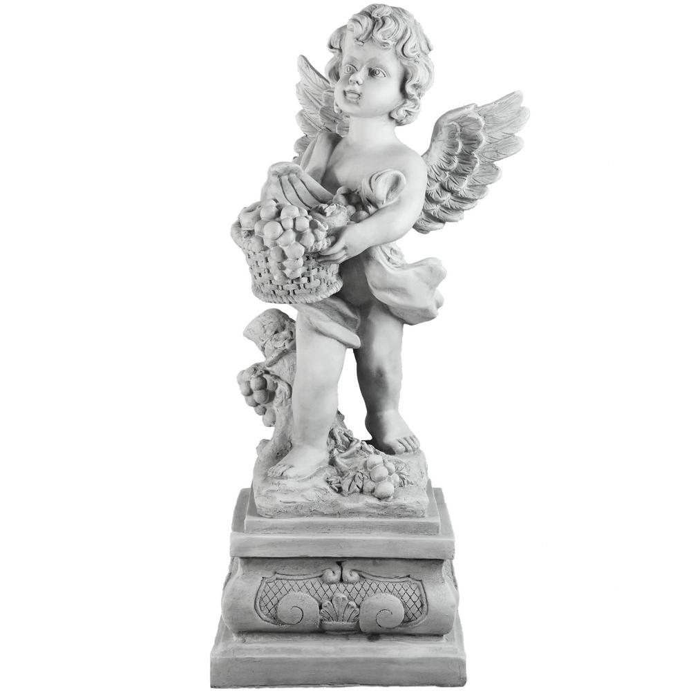 28.75" Cherub Angel Standing on Pedestal Outdoor Garden Statue. Picture 1