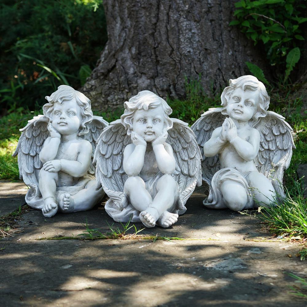 Set of 3 Gray Sitting Cherub Angel Outdoor Garden Statues 11". Picture 3