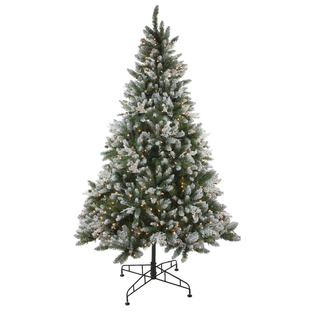 6.5' Pre-Lit Medium Frosted Sierra Fir Artificial Christmas Tree - Clear Lights. Picture 1