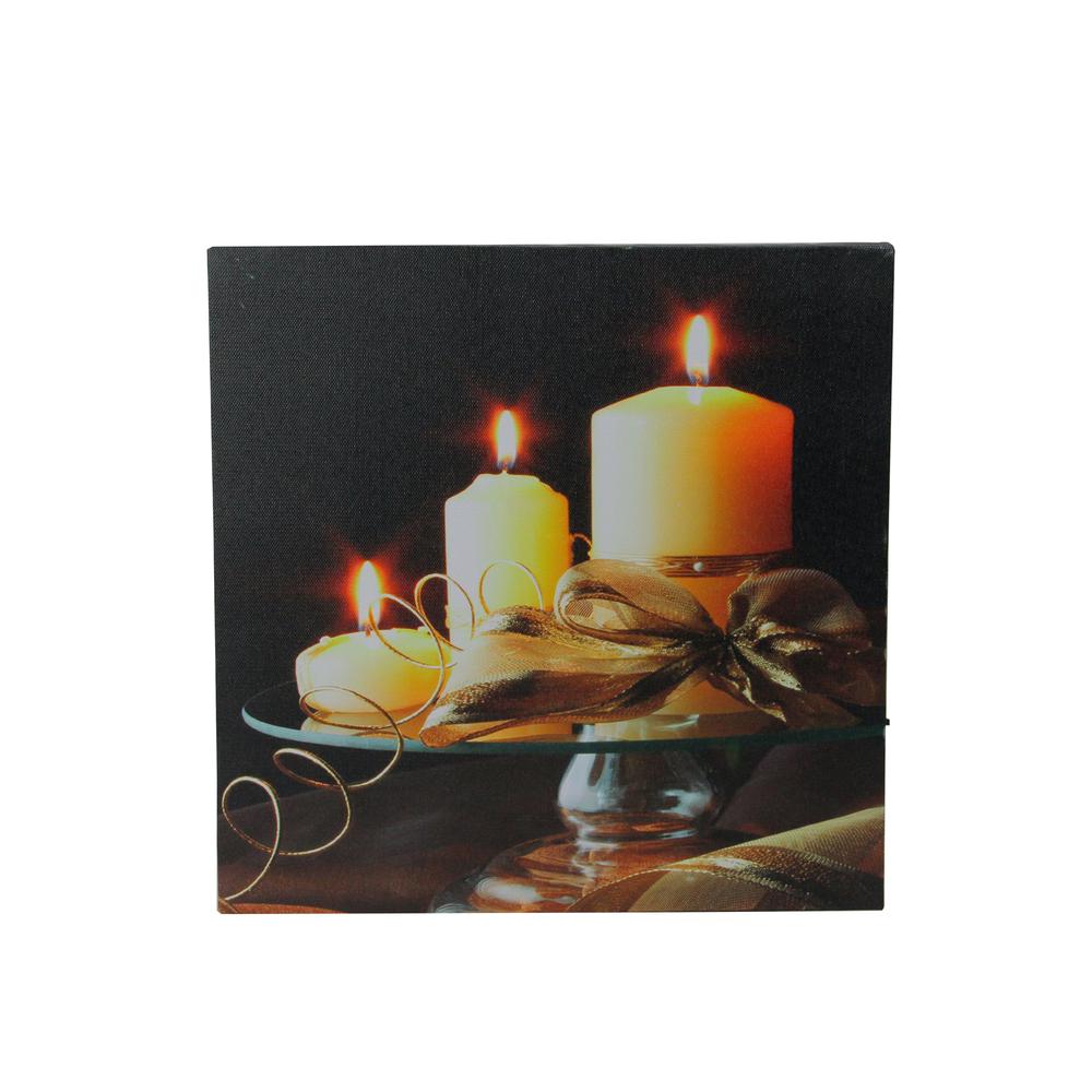 LED Lighted Flickering Candles and Leaves Canvas Wall Art 12" x 12". Picture 1