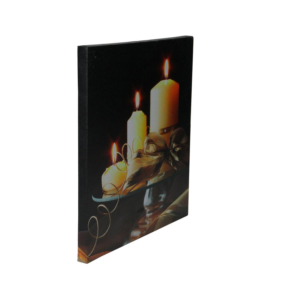 LED Lighted Flickering Candles and Leaves Canvas Wall Art 12" x 12". Picture 2