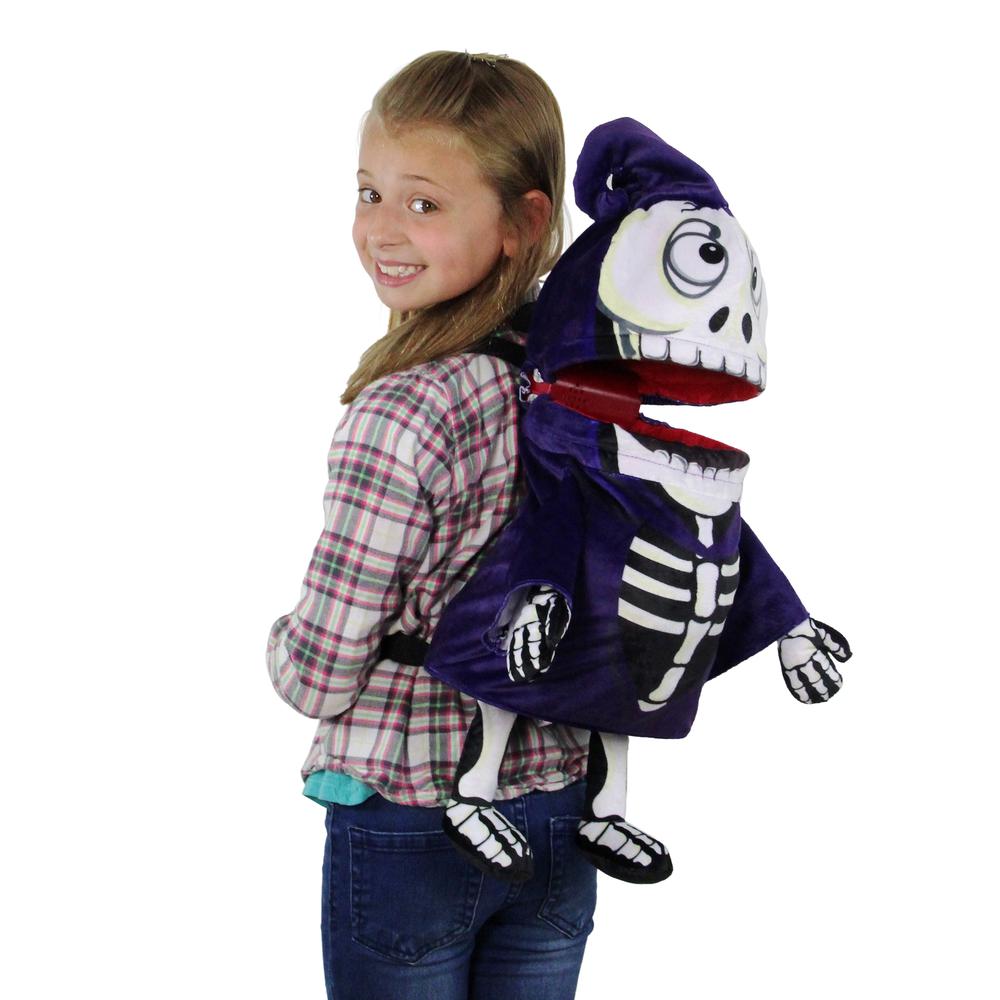 Purple and Black Skeleton Child Halloween Trick or Treat Bag Costume Accessory. Picture 2