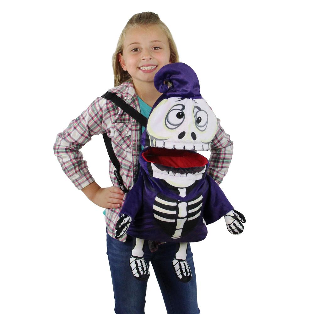 Purple and Black Skeleton Child Halloween Trick or Treat Bag Costume Accessory. Picture 6