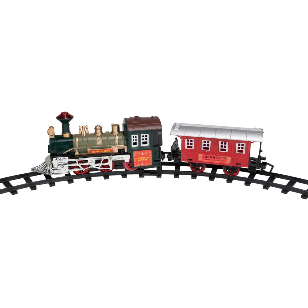 8-Piece Battery Operated Red and Green Animated Classic Train Set with Sound. Picture 3