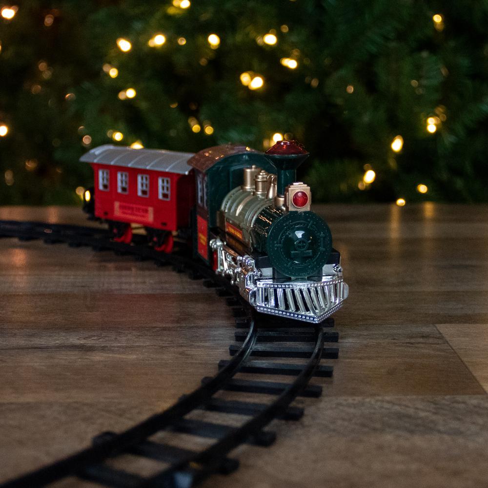 8-Piece Battery Operated Red and Green Animated Classic Train Set with Sound. Picture 2