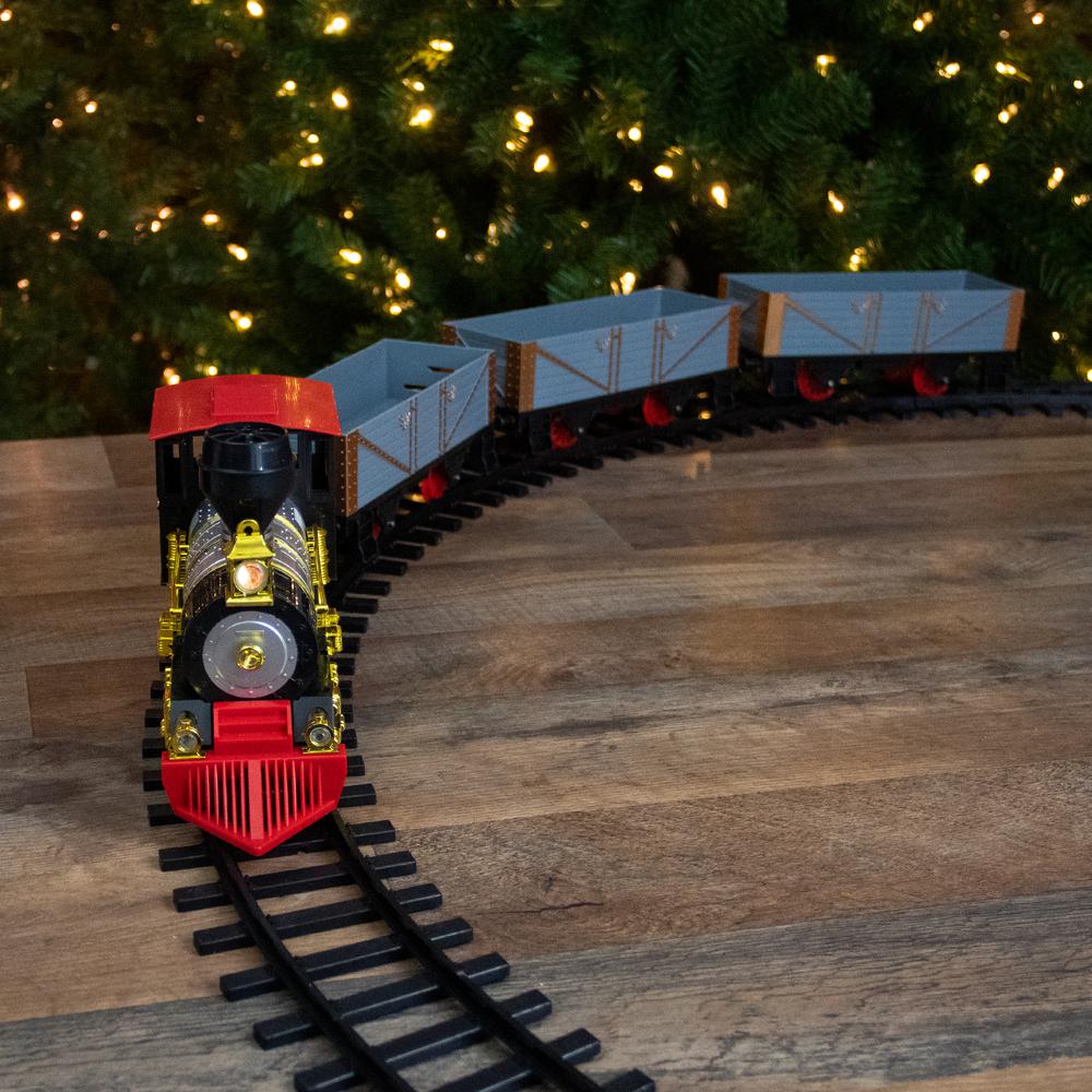 20-Piece Battery Red and Gold Animated Classic Christmas Train Set with Sound. Picture 2