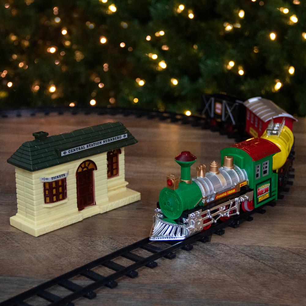 18-Piece Black and Green Battery Operated Animated Classic Model Train Set. Picture 2