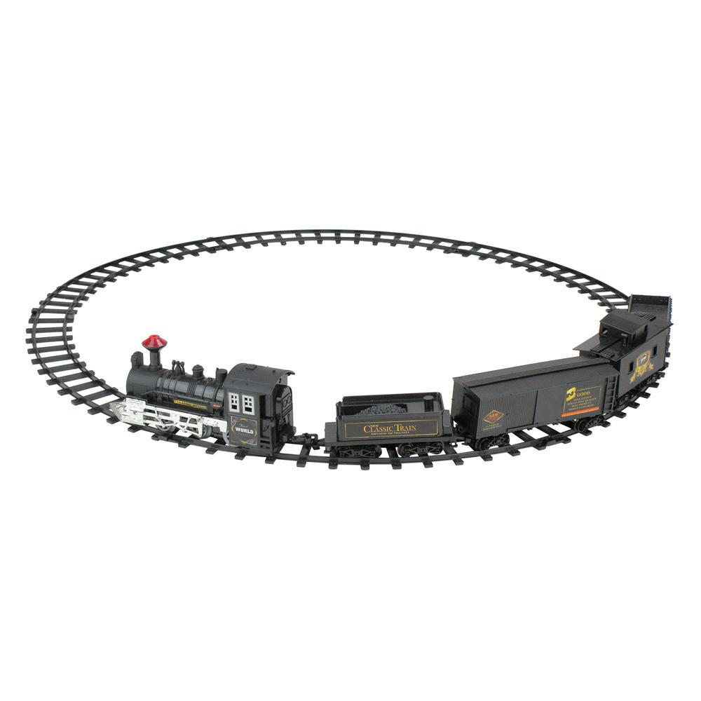 15-Piece Pre-Lit Gray Battery Operated and Animated Classic Train Set with Sound 8.75". Picture 1