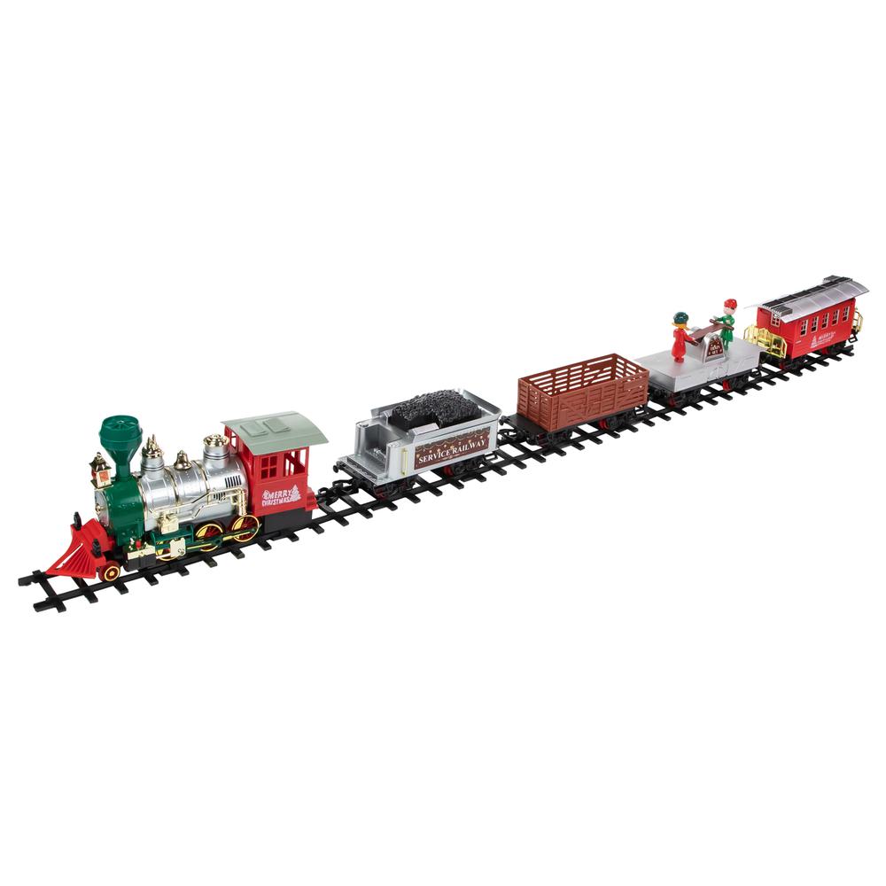 35pc Silver and Red Battery Operated Lighted and Animated Classic Train Set with Sound. Picture 2