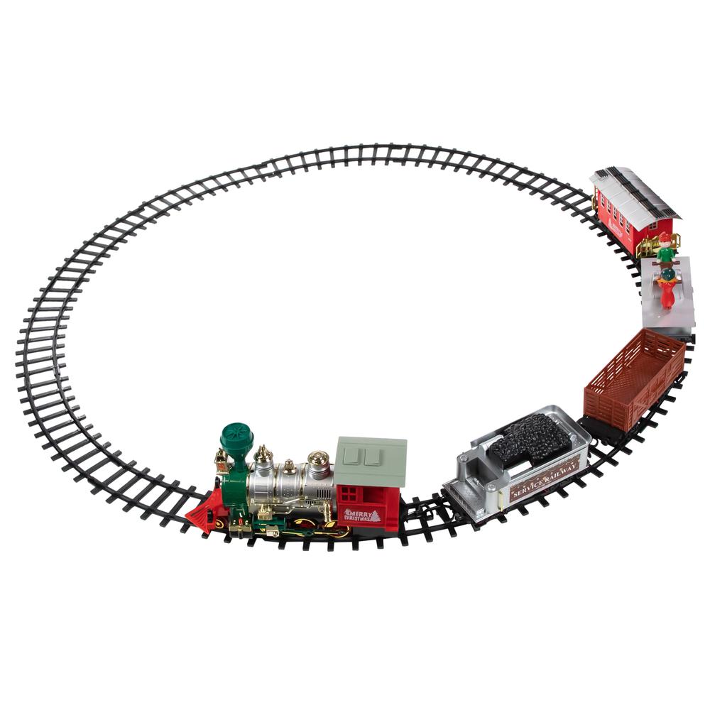 35pc Silver and Red Battery Operated Lighted and Animated Classic Train Set with Sound. Picture 1
