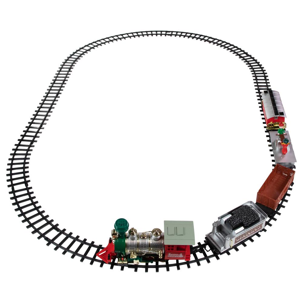 35pc Silver and Red Battery Operated Lighted and Animated Classic Train Set with Sound. Picture 3