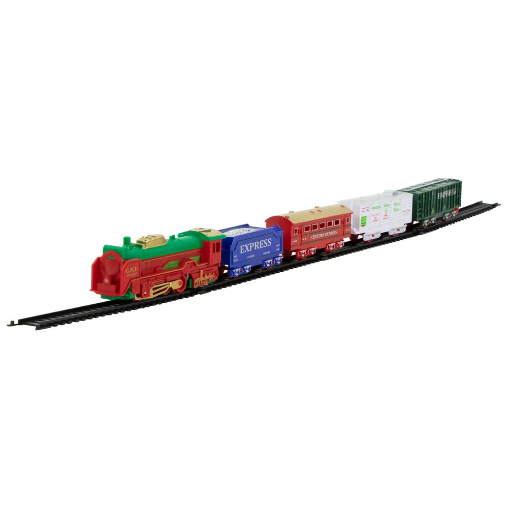 21 Pc Green and Red Battery Operated Lighted and Animated Classic Train Set. Picture 1