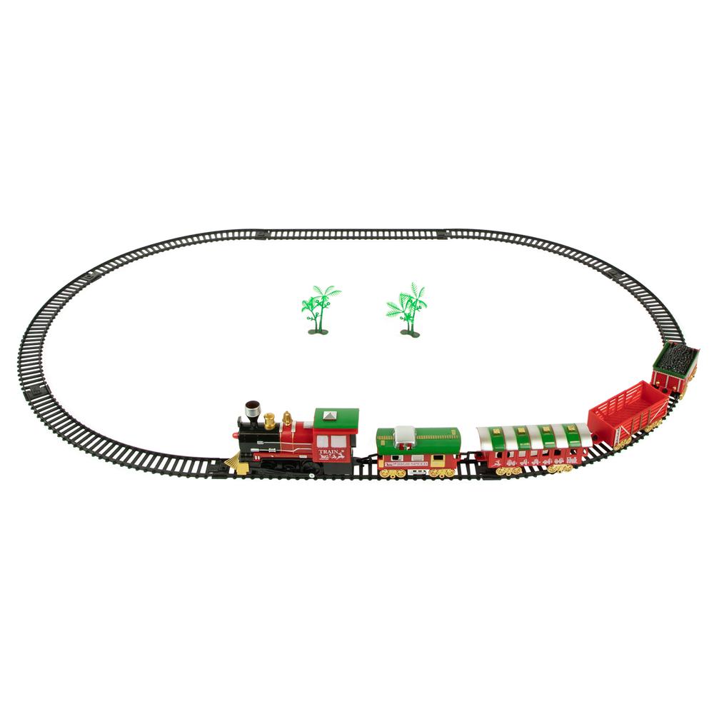 21pc Red Battery Operated Lighted and Animated Classic Train Set. Picture 1