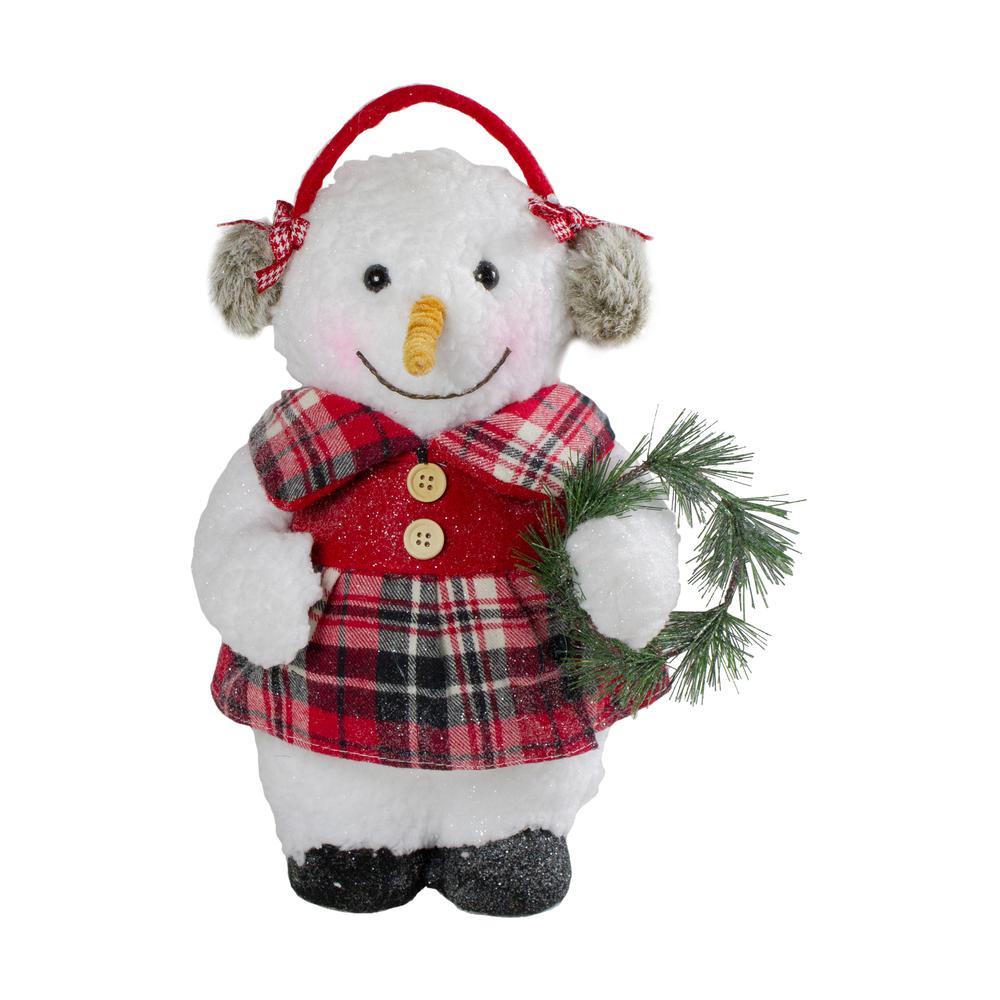 12" Plush Girl Snowman with Ear Muffs Christmas Figure. Picture 1