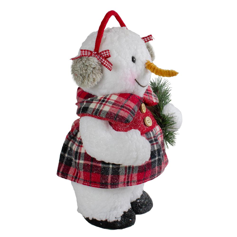12" Plush Girl Snowman with Ear Muffs Christmas Figure. Picture 2