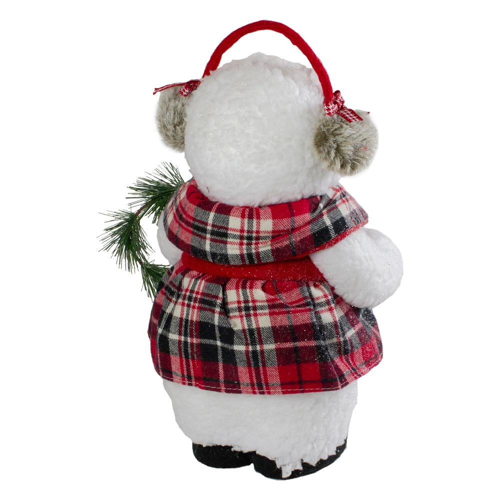 12" Plush Girl Snowman with Ear Muffs Christmas Figure. Picture 4