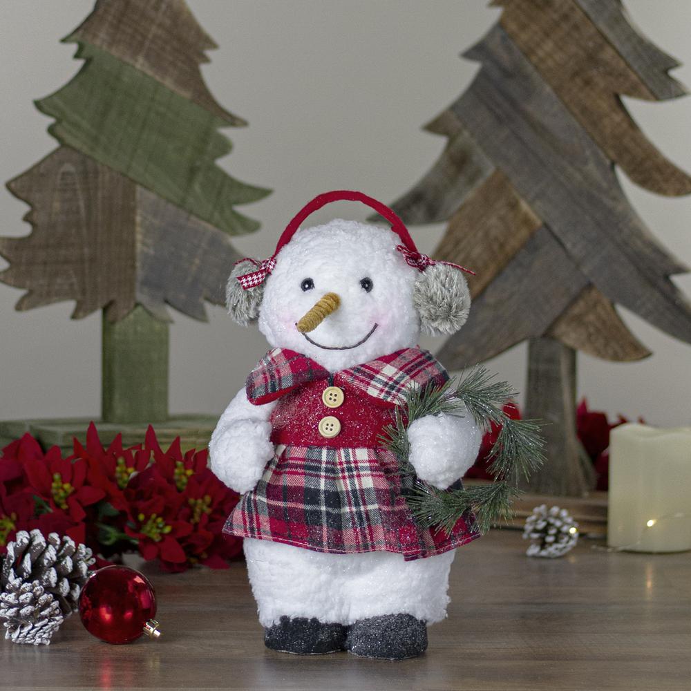 9.5" Plush Girl Snowman with Ear Muffs Christmas Figure. Picture 1