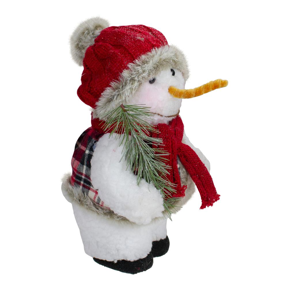 10" Plush Snowman Wearing Plaid Vest and Hat Christmas Figure. Picture 3