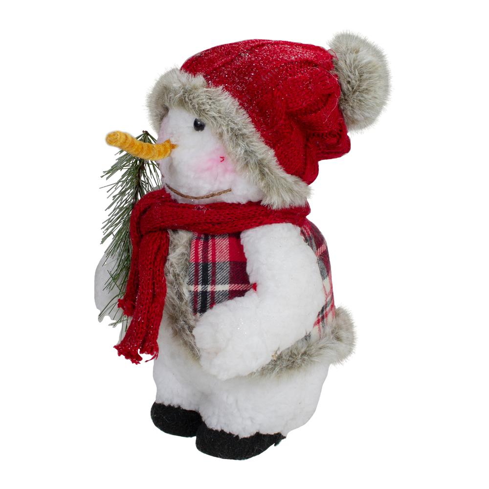 10" Plush Snowman Wearing Plaid Vest and Hat Christmas Figure. Picture 4
