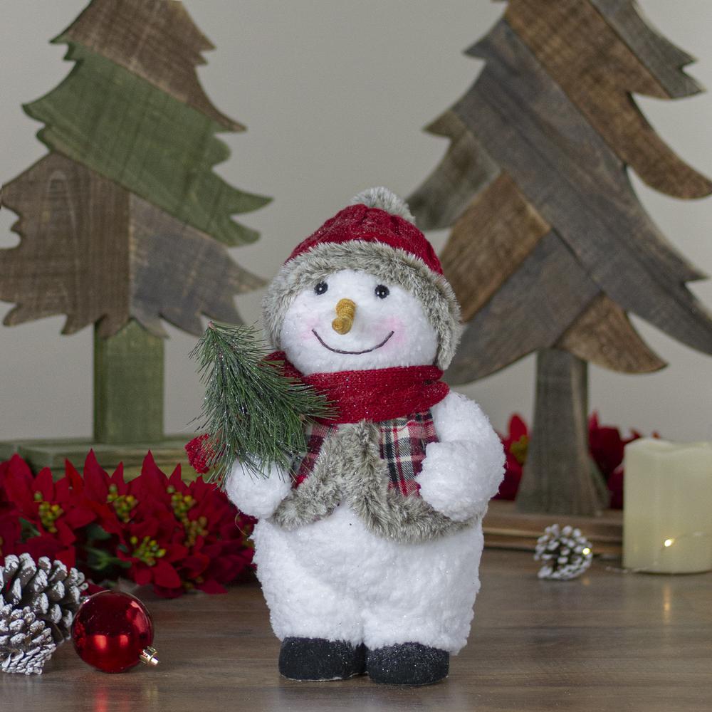 10" Plush Snowman Wearing Plaid Vest and Hat Christmas Figure. Picture 2