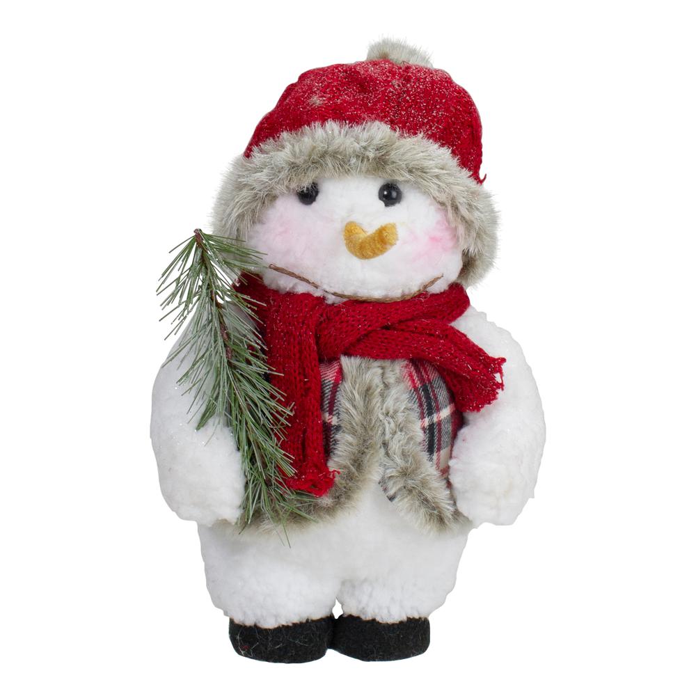 10" Plush Snowman Wearing Plaid Vest and Hat Christmas Figure. Picture 1