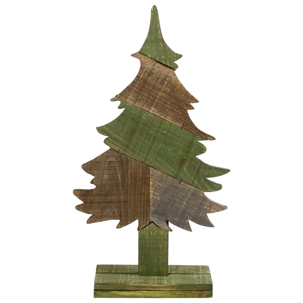 20.5" Green and Brown Textured Wood Tabletop Christmas Tree. Picture 1