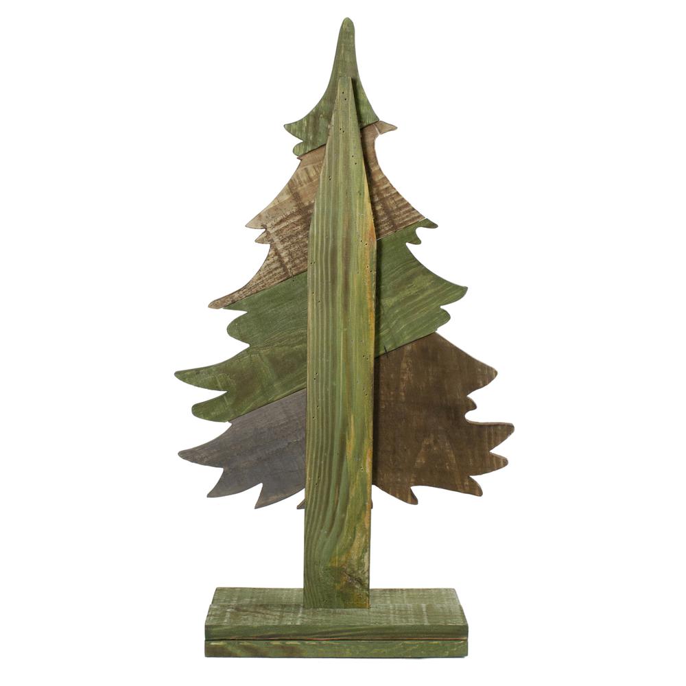 20.5" Green and Brown Textured Wood Tabletop Christmas Tree. Picture 7