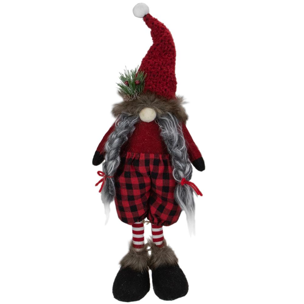 17" Red and Black Buffalo Plaid Girl Gnome Christmas Figure. Picture 1