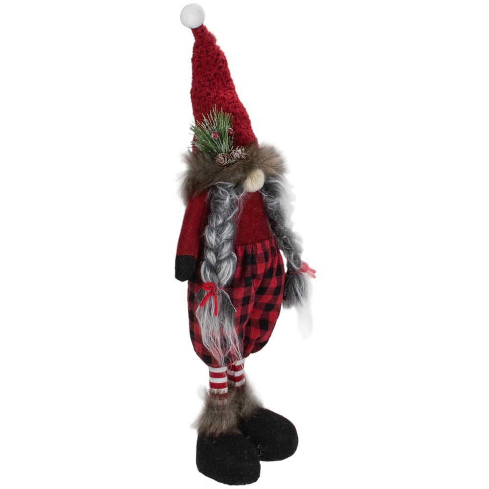 17" Red and Black Buffalo Plaid Girl Gnome Christmas Figure. Picture 3